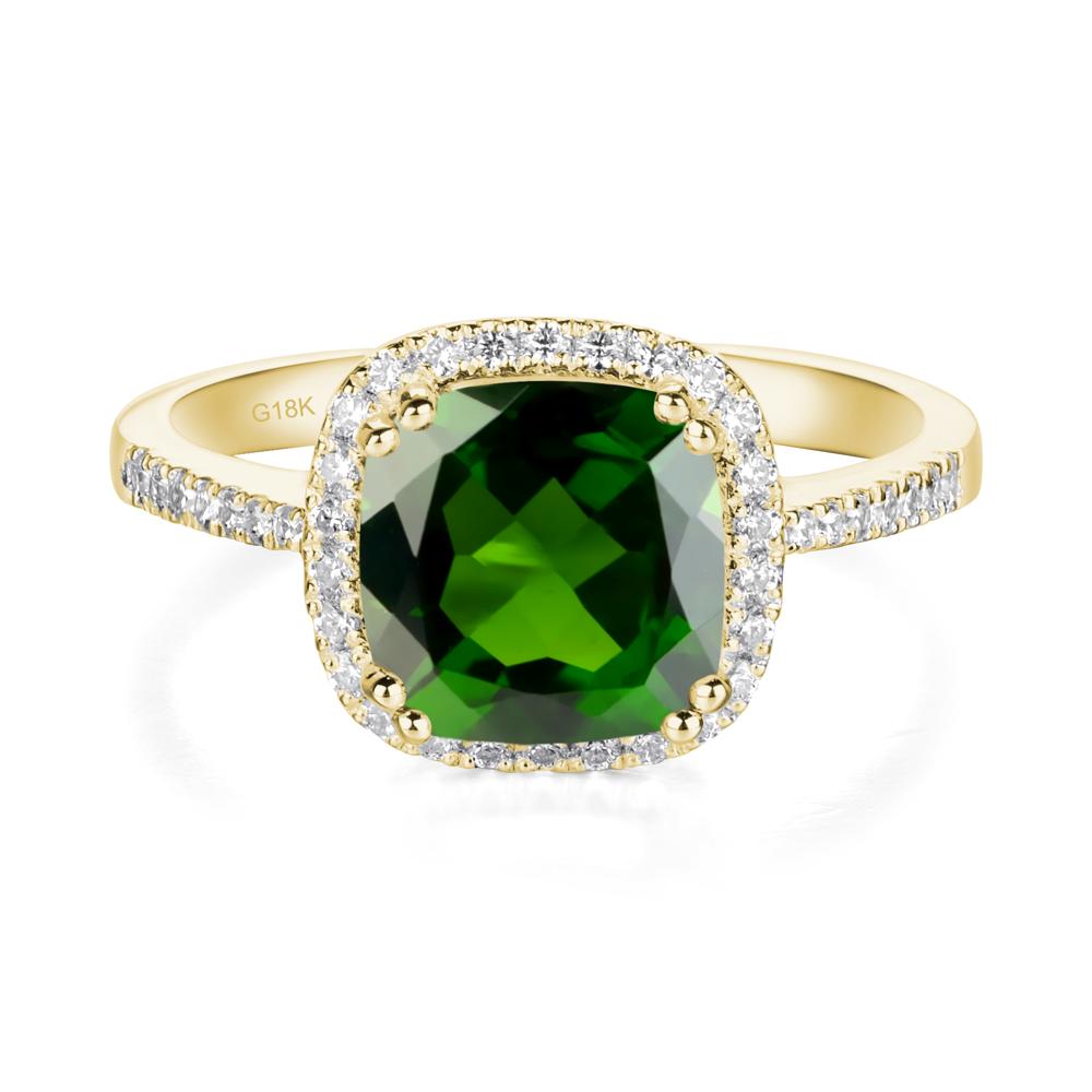 Cushion Cut Diopside Halo Ring - LUO Jewelry #metal_18k yellow gold