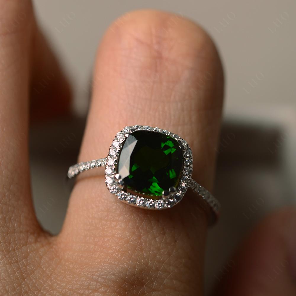 Cushion Cut Diopside Halo Ring - LUO Jewelry 