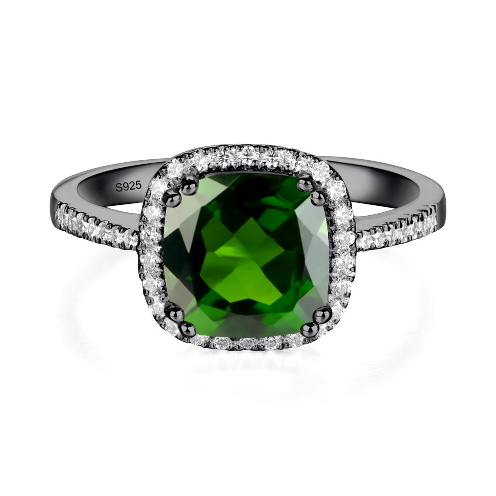 Cushion Cut Diopside Halo Ring - LUO Jewelry #metal_black finish sterling silver