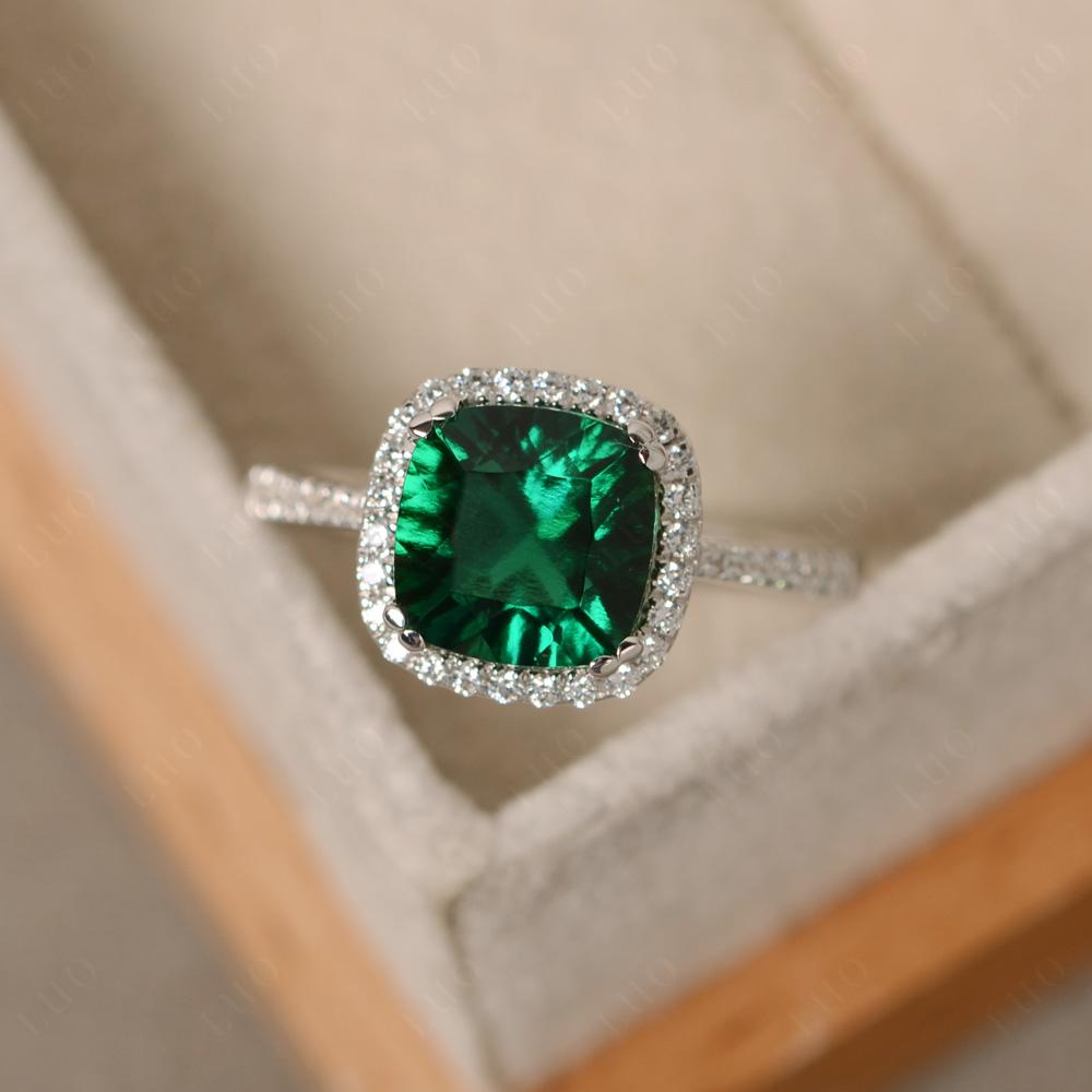 Cushion Cut Emerald Halo Ring - LUO Jewelry 