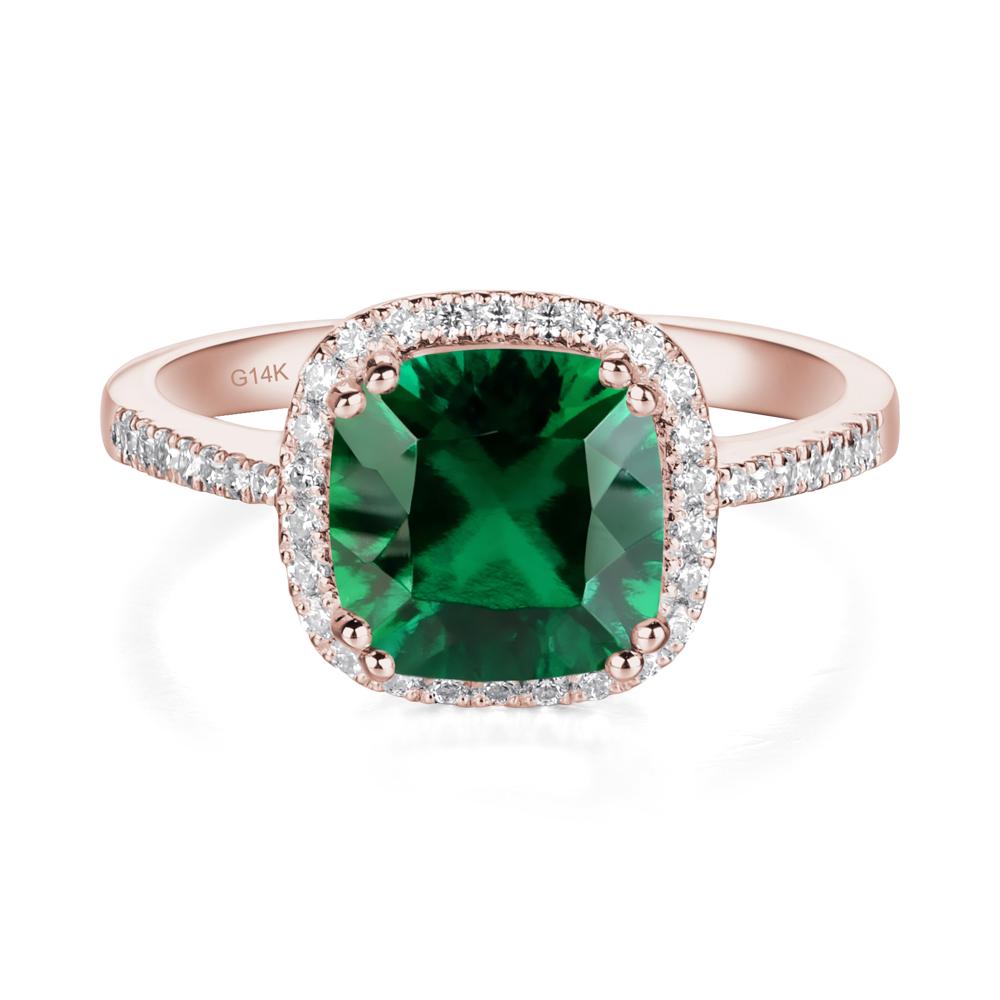 Cushion Cut Emerald Halo Ring - LUO Jewelry #metal_14k rose gold