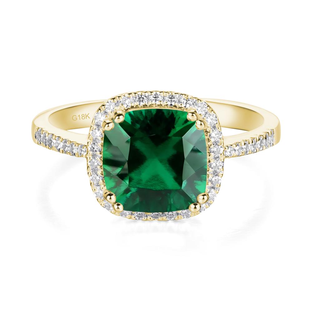 Cushion Cut Emerald Halo Ring - LUO Jewelry #metal_18k yellow gold