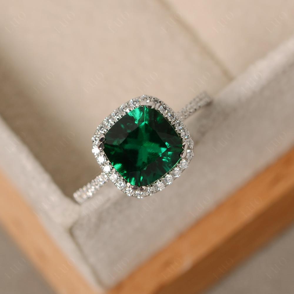 Cushion Cut Emerald Halo Ring - LUO Jewelry 