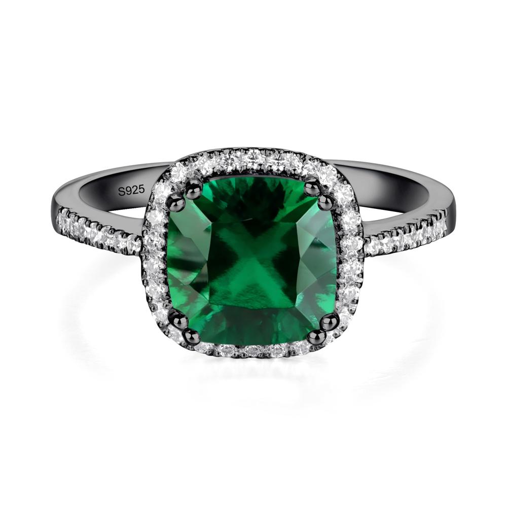 Cushion Cut Emerald Halo Ring - LUO Jewelry #metal_black finish sterling silver