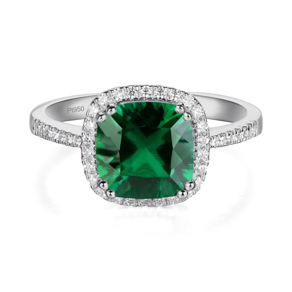 Cushion Cut Emerald Halo Ring - LUO Jewelry #metal_platinum