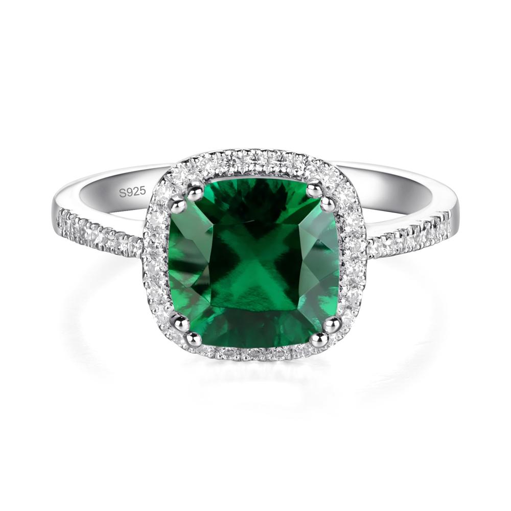 Cushion Cut Emerald Halo Ring - LUO Jewelry #metal_sterling silver