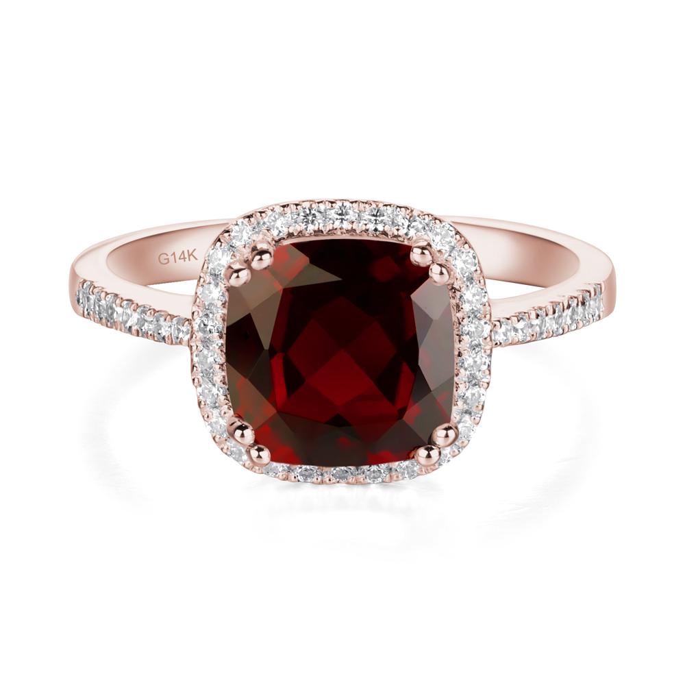 Cushion Cut Garnet Halo Ring - LUO Jewelry #metal_14k rose gold