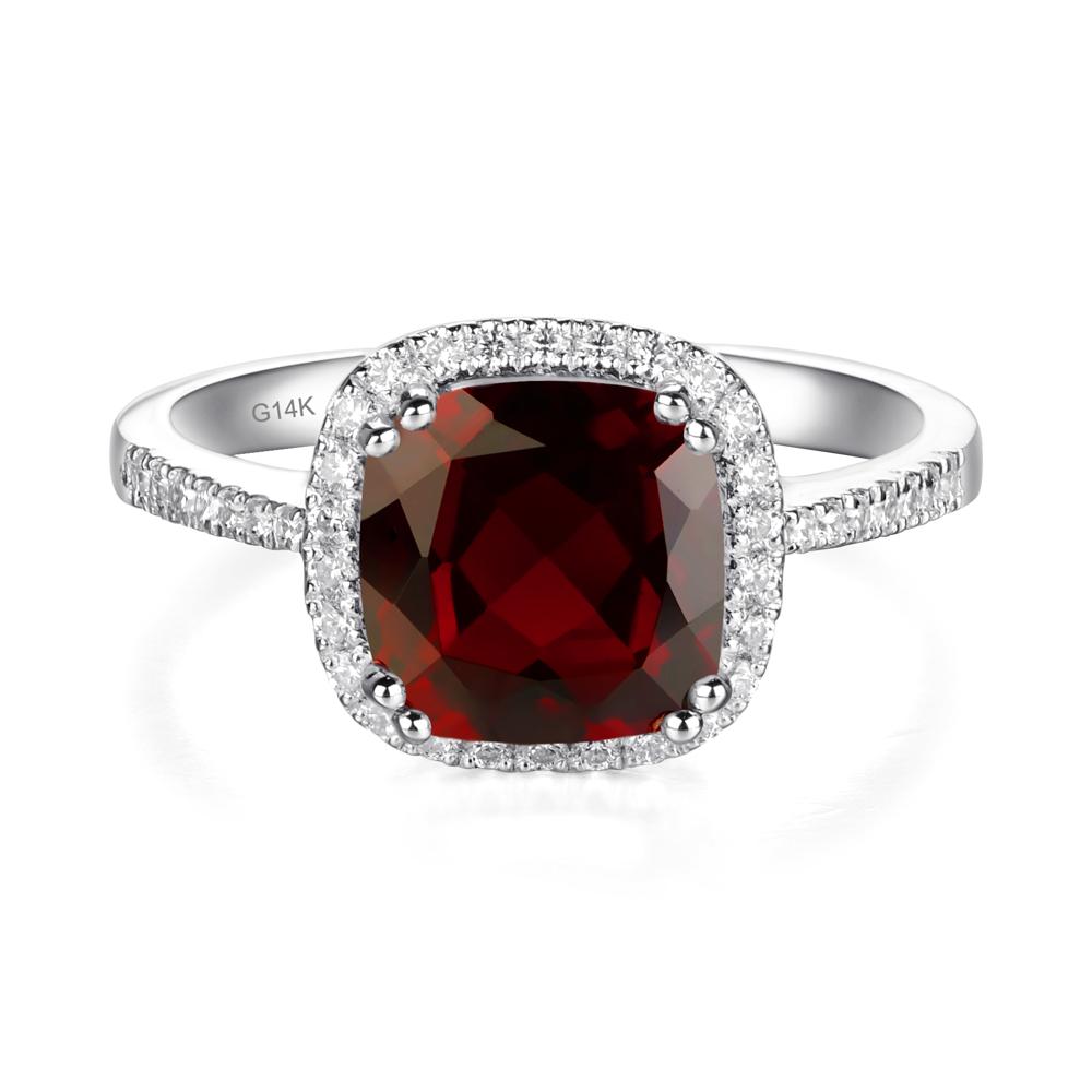 Cushion Cut Garnet Halo Ring - LUO Jewelry #metal_14k white gold