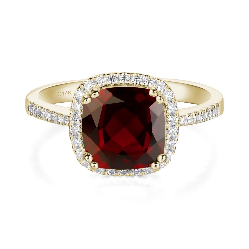 Cushion Cut Garnet Halo Ring - LUO Jewelry #metal_14k yellow gold