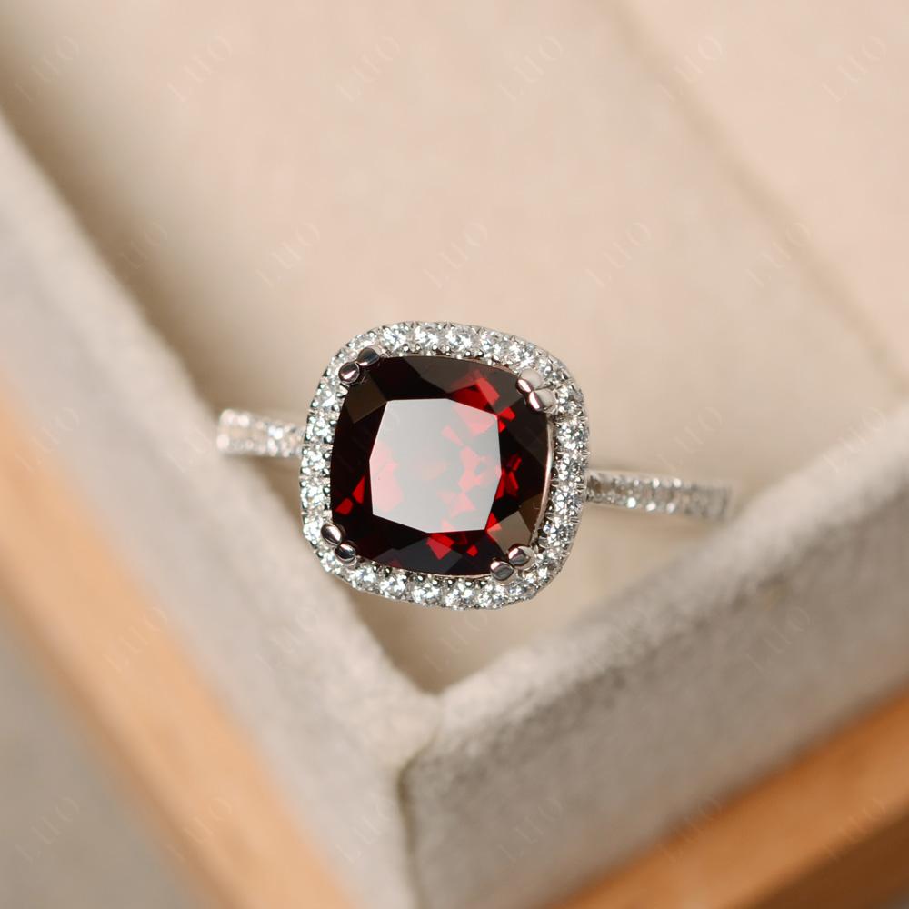 Cushion Cut Garnet Halo Ring - LUO Jewelry 