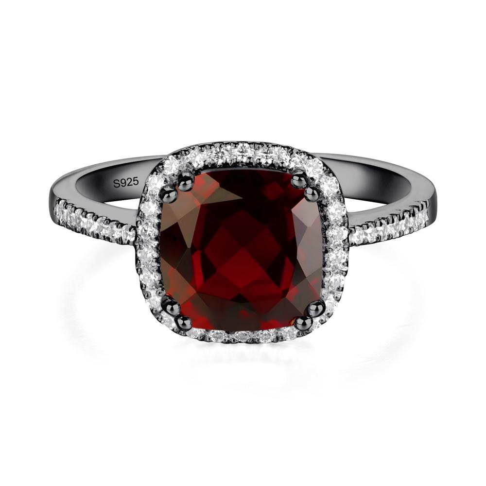 Cushion Cut Garnet Halo Ring - LUO Jewelry #metal_black finish sterling silver