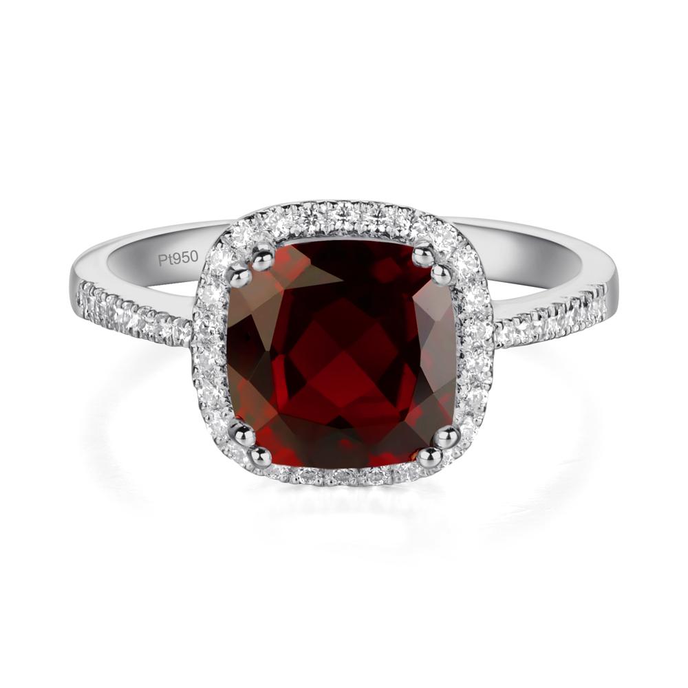 Cushion Cut Garnet Halo Ring - LUO Jewelry #metal_platinum