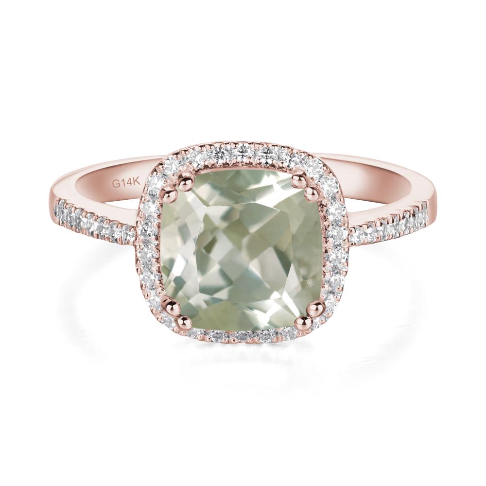 Cushion Cut Green Amethyst Halo Ring - LUO Jewelry #metal_14k rose gold