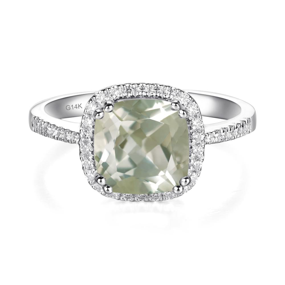 Cushion Cut Green Amethyst Halo Ring - LUO Jewelry #metal_14k white gold