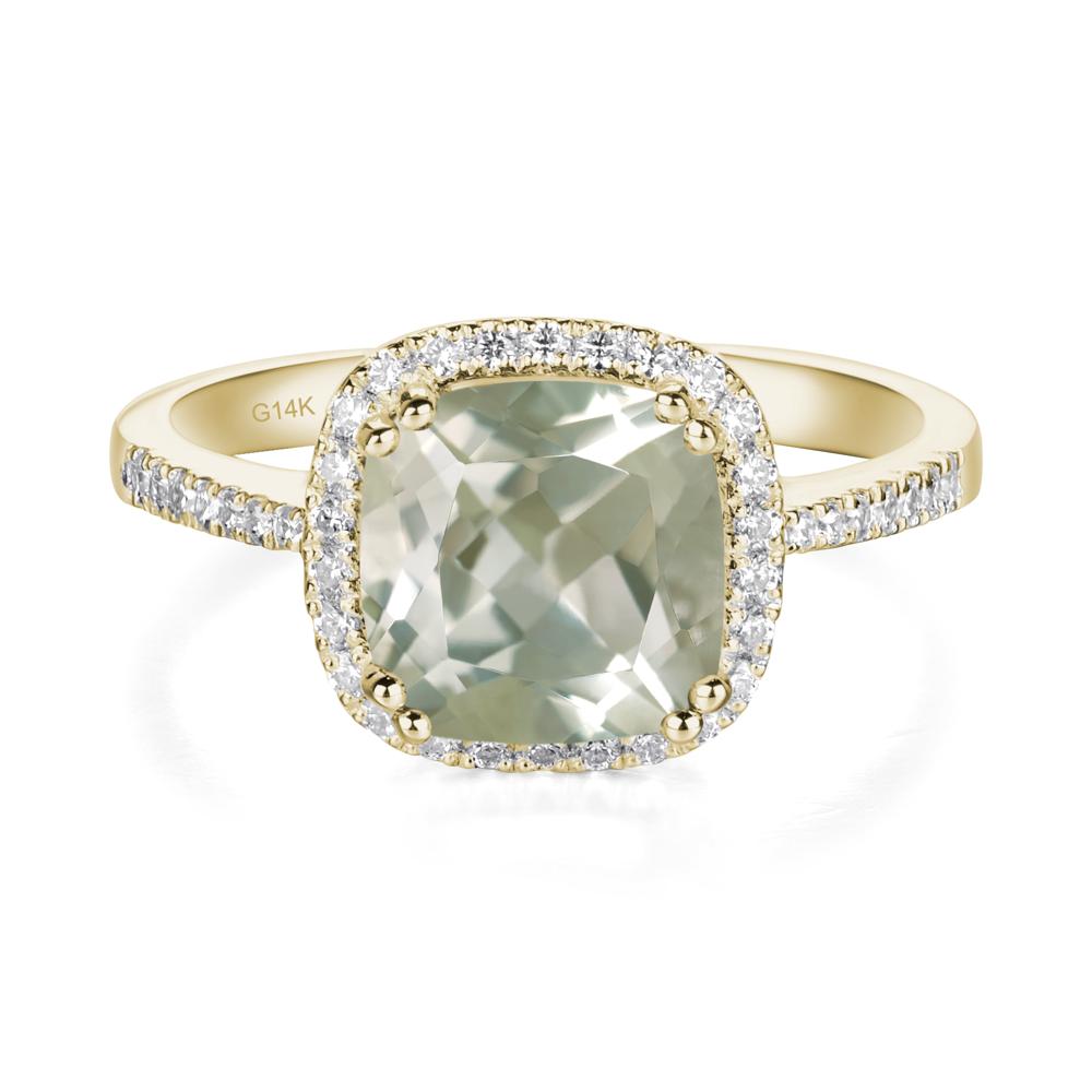 Cushion Cut Green Amethyst Halo Ring - LUO Jewelry #metal_14k yellow gold