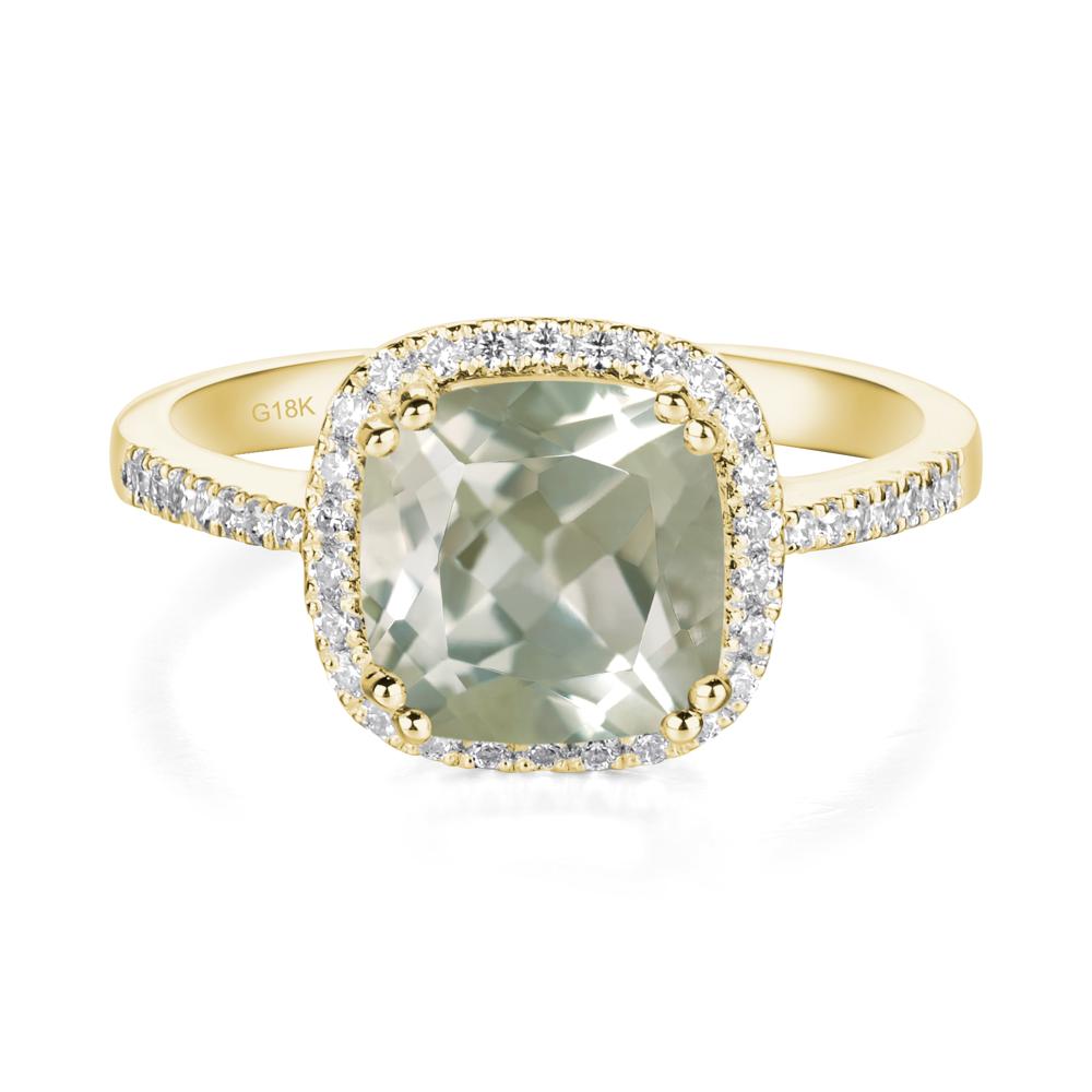 Cushion Cut Green Amethyst Halo Ring - LUO Jewelry #metal_18k yellow gold