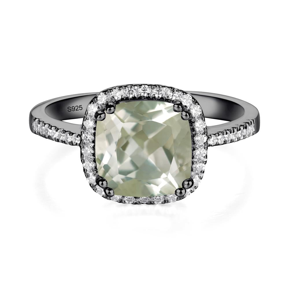 Cushion Cut Green Amethyst Halo Ring - LUO Jewelry #metal_black finish sterling silver