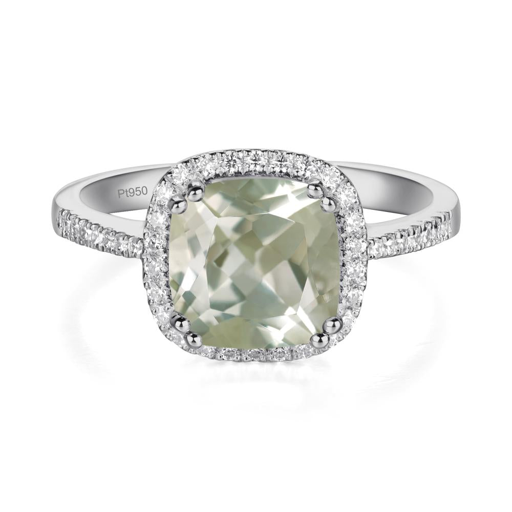 Cushion Cut Green Amethyst Halo Ring - LUO Jewelry #metal_platinum