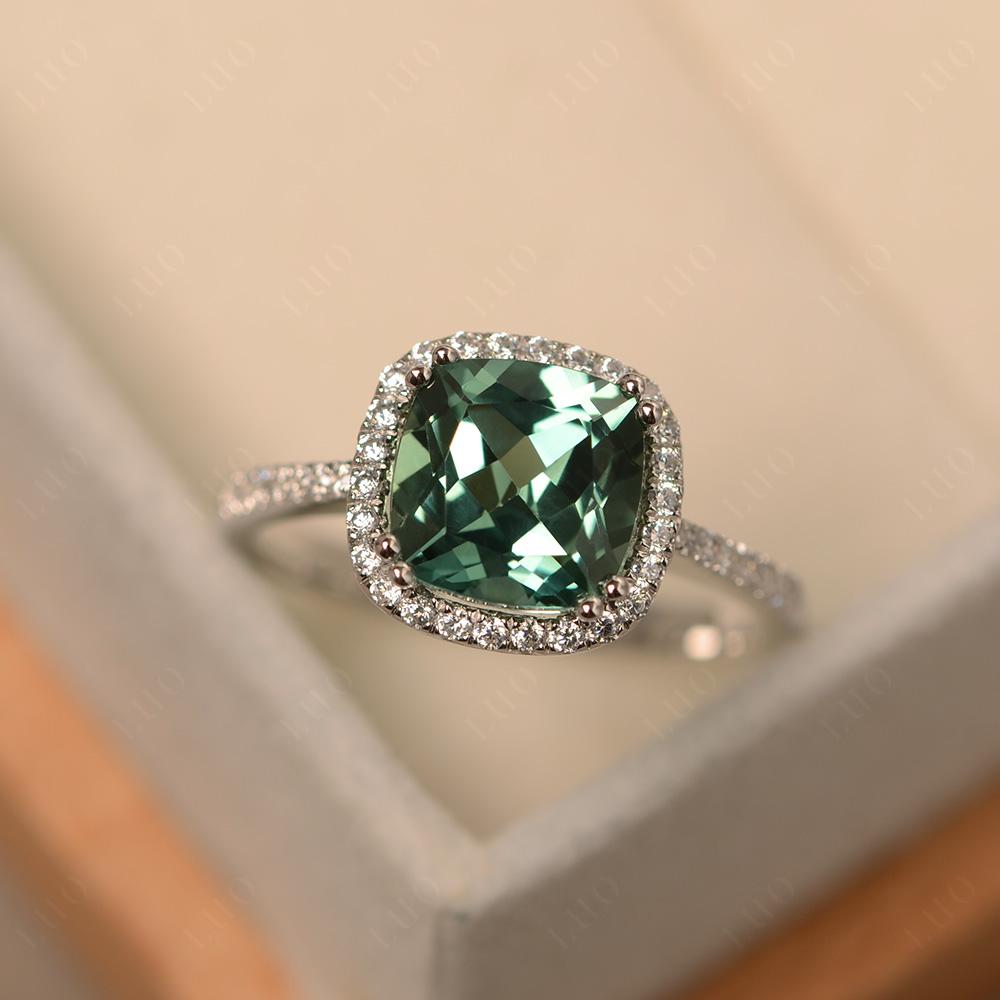 Cushion Cut Green Sapphire Halo Ring - LUO Jewelry 