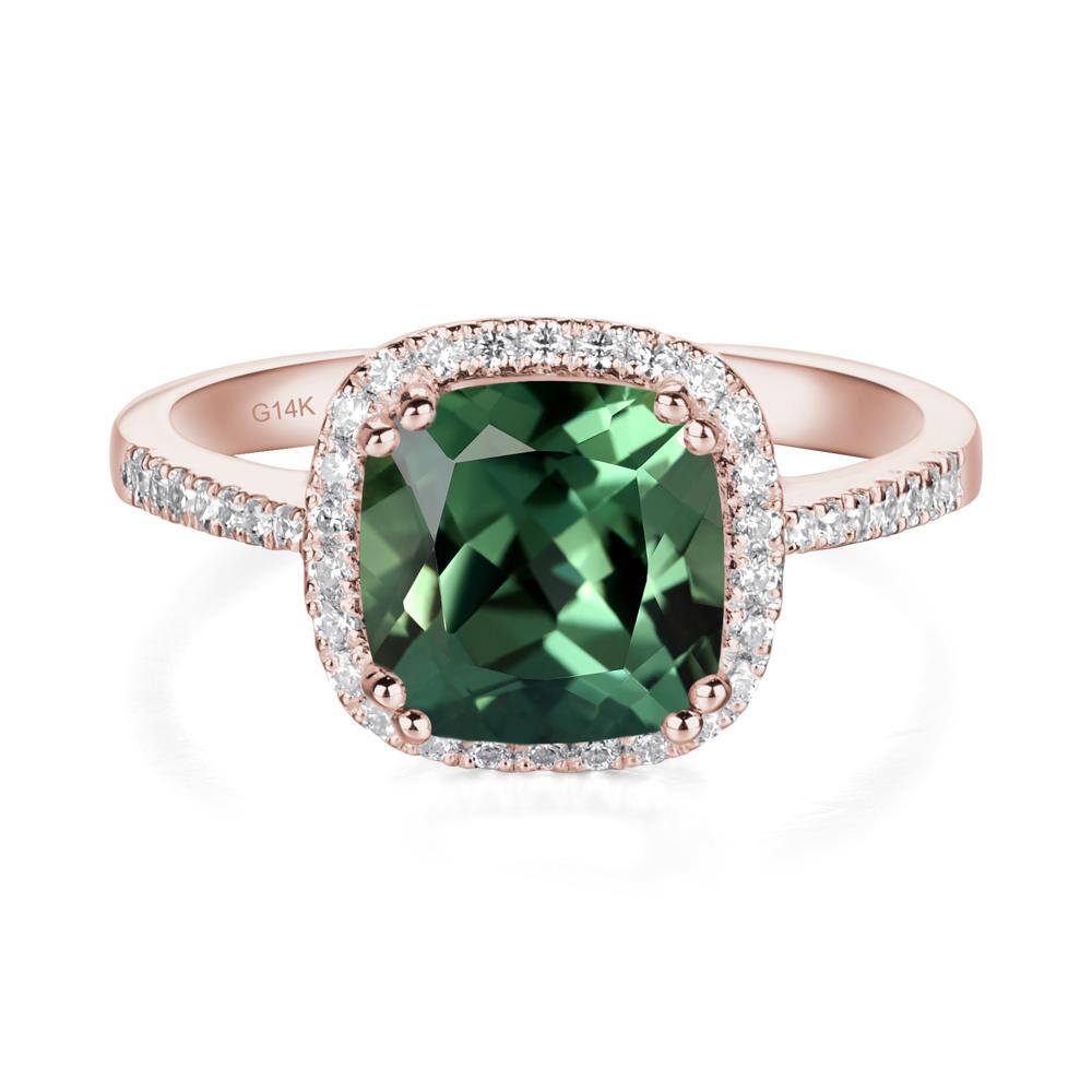 Cushion Cut Green Sapphire Halo Ring - LUO Jewelry #metal_14k rose gold