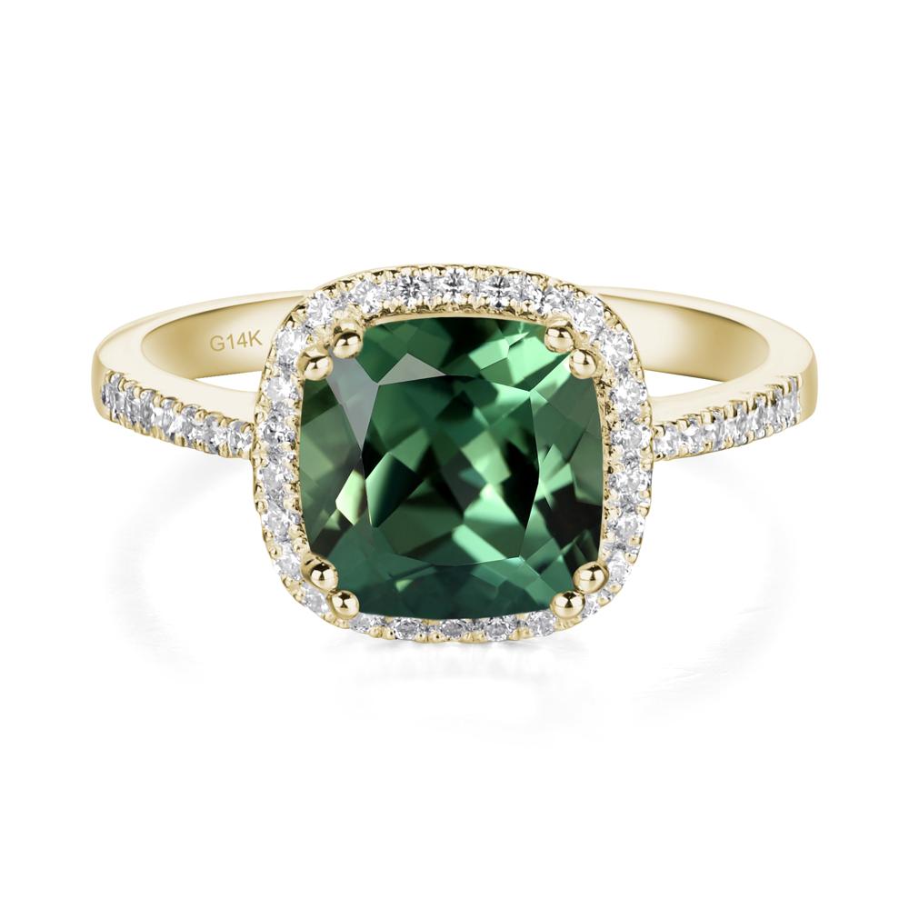 Cushion Cut Green Sapphire Halo Ring - LUO Jewelry #metal_14k yellow gold