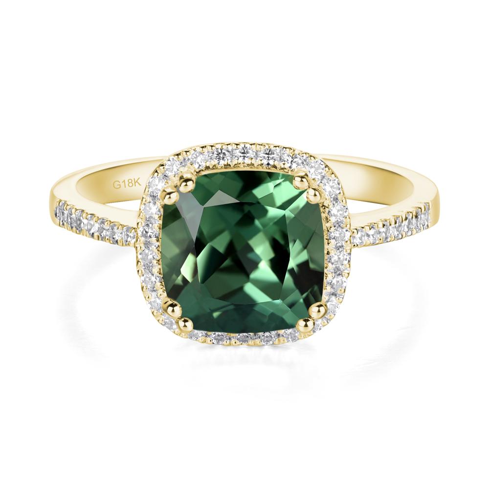 Cushion Cut Green Sapphire Halo Ring - LUO Jewelry #metal_18k yellow gold