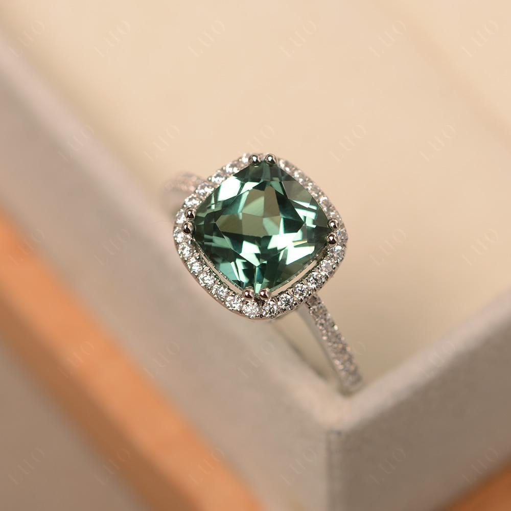 Cushion Cut Green Sapphire Halo Ring - LUO Jewelry 