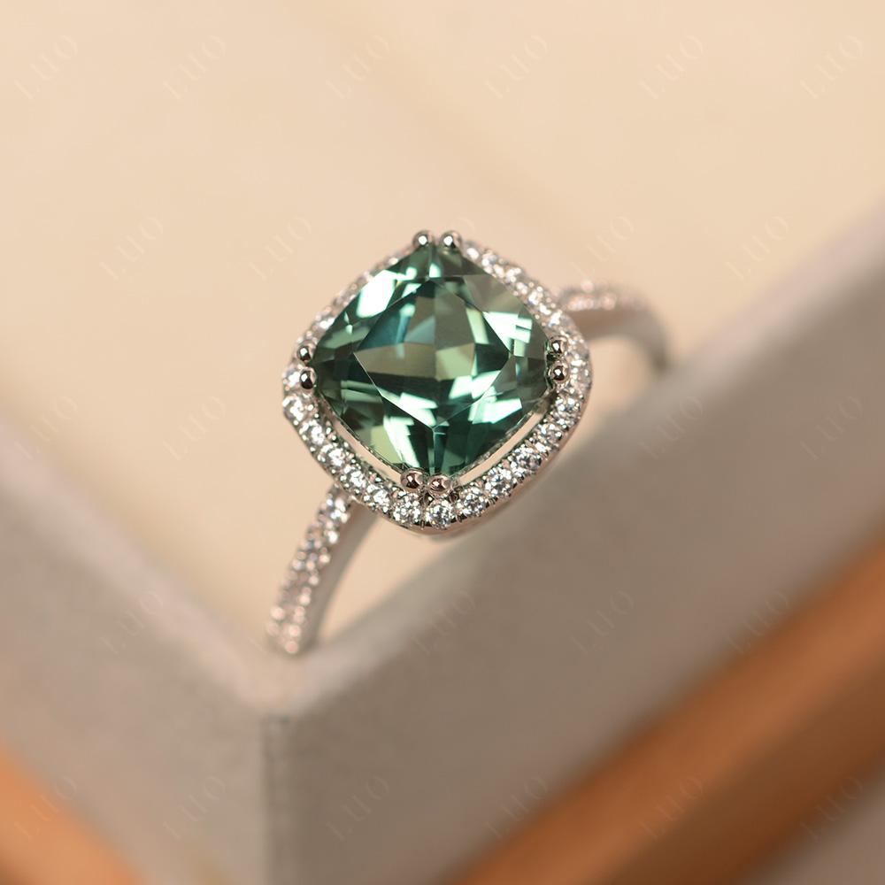 Cushion Cut Green Sapphire Halo Ring - LUO Jewelry 