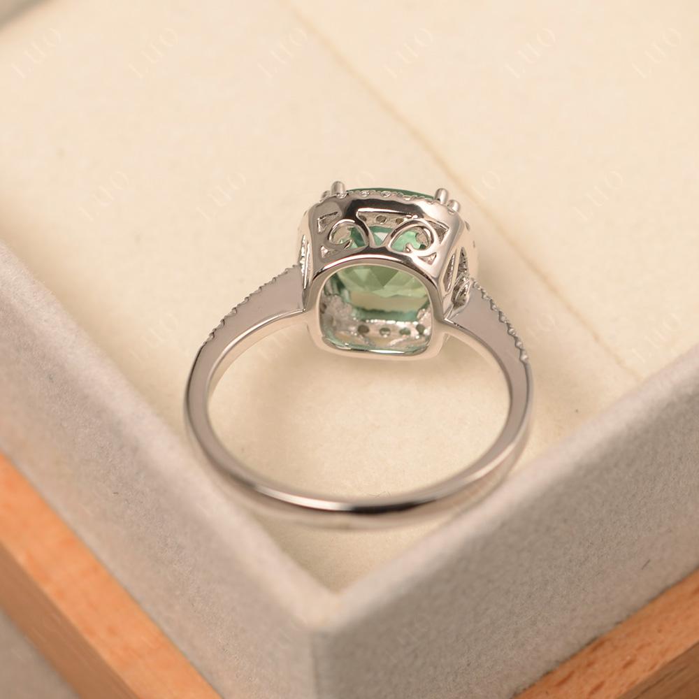 Cushion Cut Green Sapphire Halo Ring - LUO Jewelry 