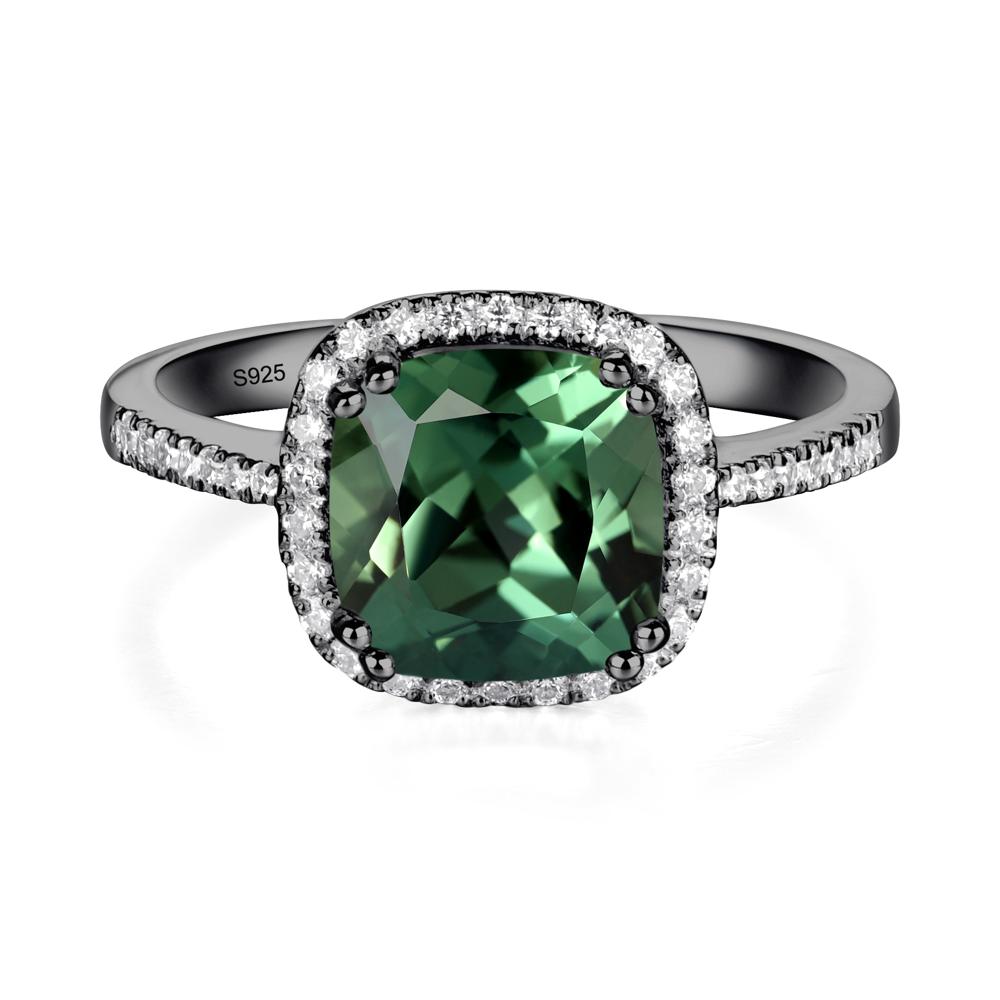 Cushion Cut Green Sapphire Halo Ring - LUO Jewelry #metal_black finish sterling silver