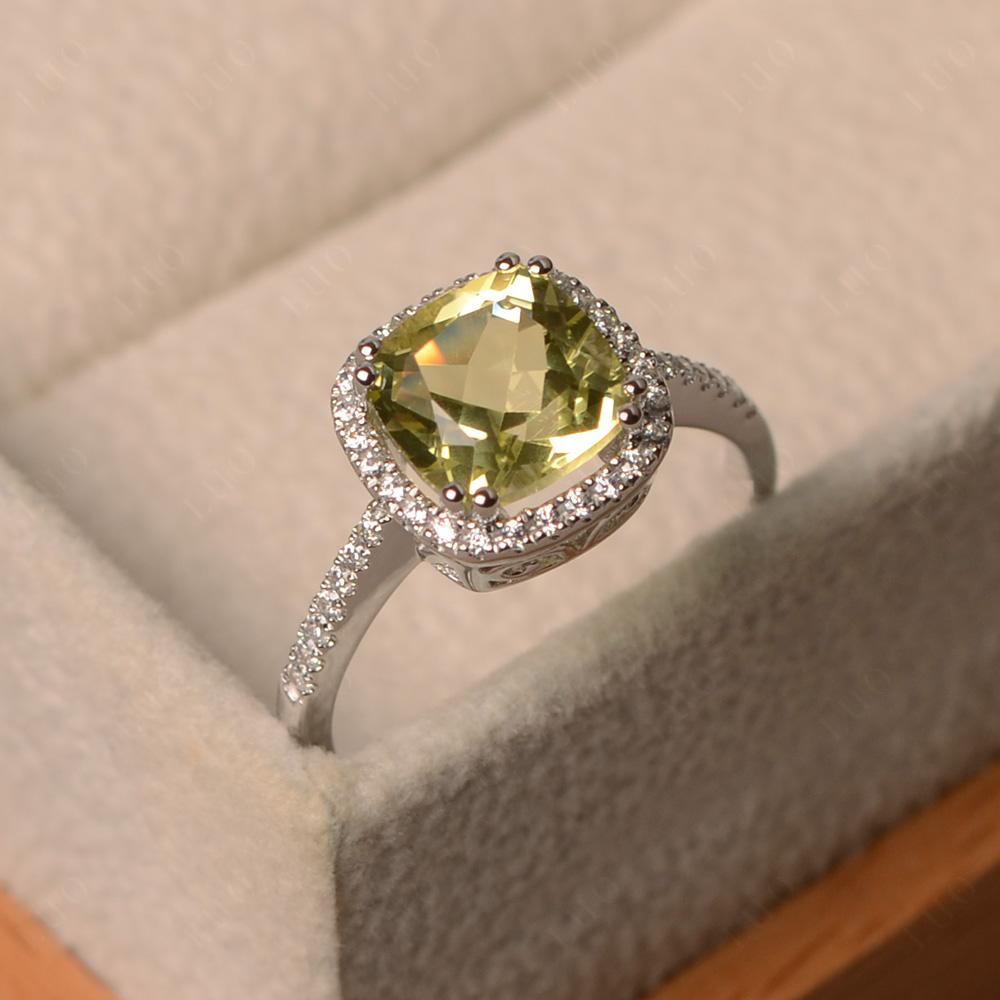 Cushion Cut Lemon Quartz Halo Ring - LUO Jewelry 