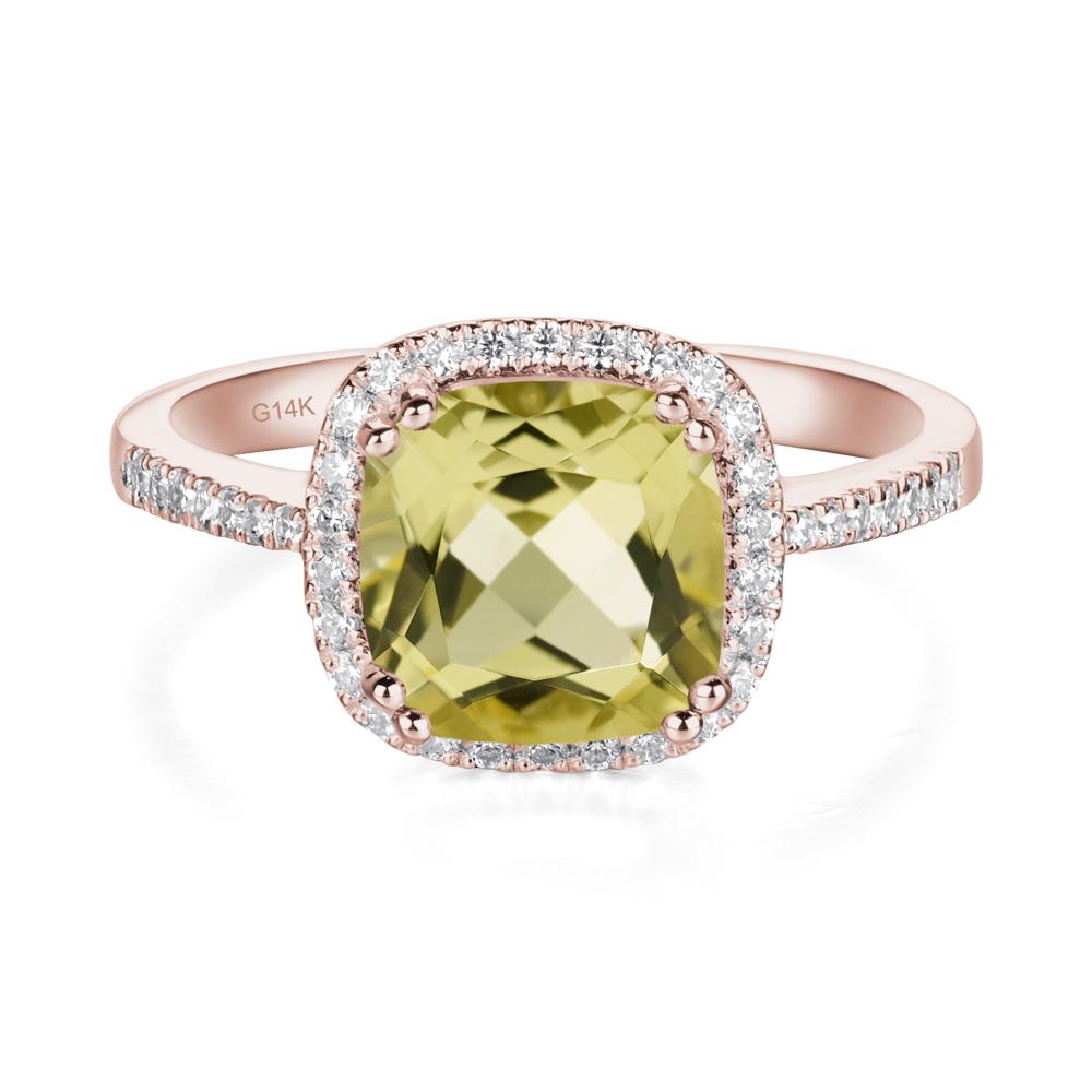 Cushion Cut Lemon Quartz Halo Ring - LUO Jewelry #metal_14k rose gold