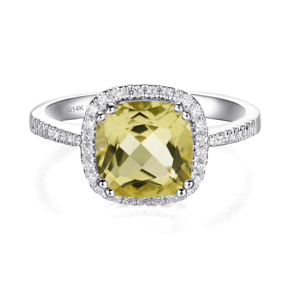 Cushion Cut Lemon Quartz Halo Ring - LUO Jewelry #metal_14k white gold