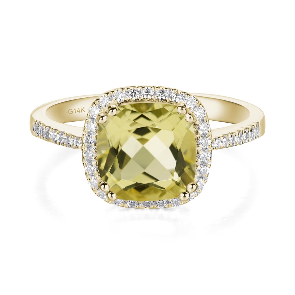 Cushion Cut Lemon Quartz Halo Ring - LUO Jewelry #metal_14k yellow gold