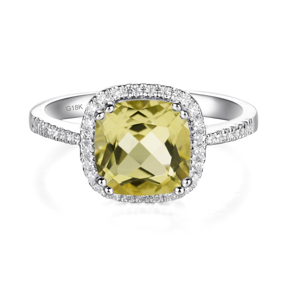 Cushion Cut Lemon Quartz Halo Ring - LUO Jewelry #metal_18k white gold