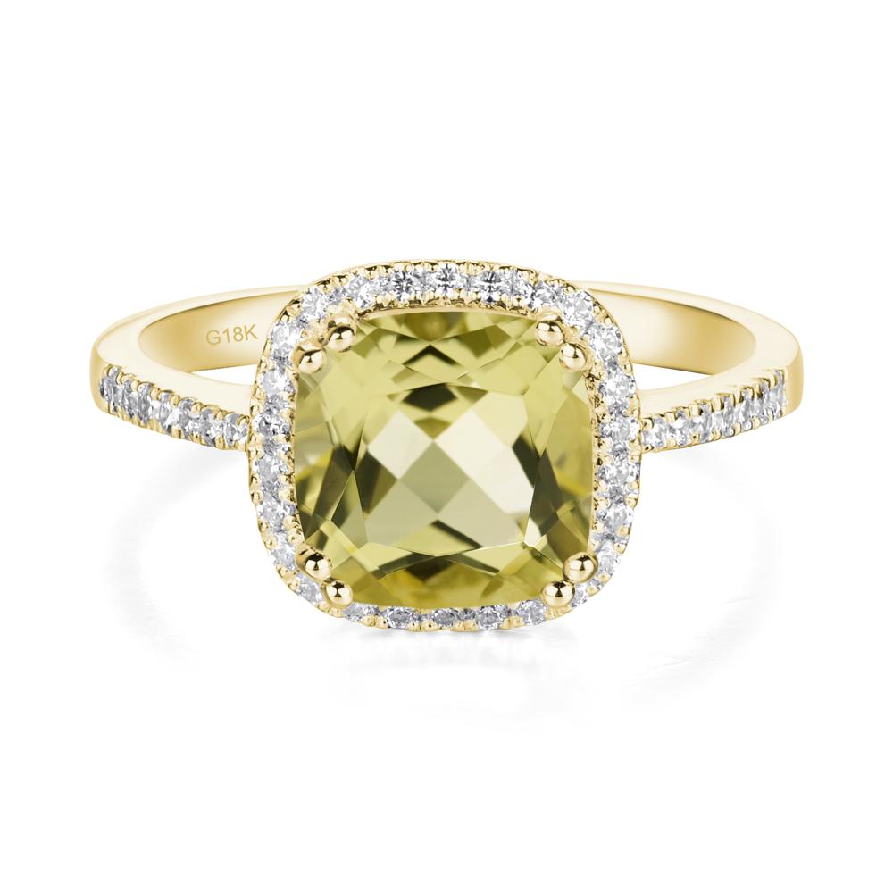 Cushion Cut Lemon Quartz Halo Ring - LUO Jewelry #metal_18k yellow gold