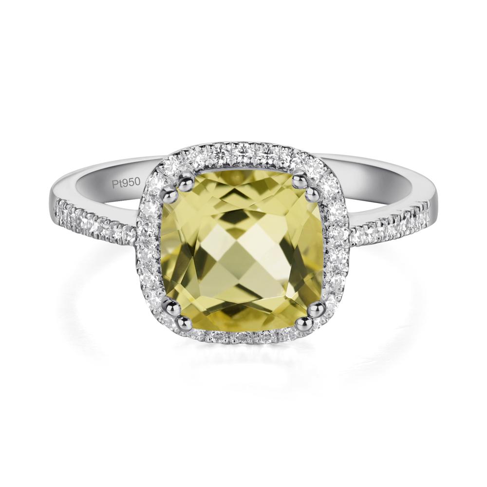 Cushion Cut Lemon Quartz Halo Ring - LUO Jewelry #metal_platinum