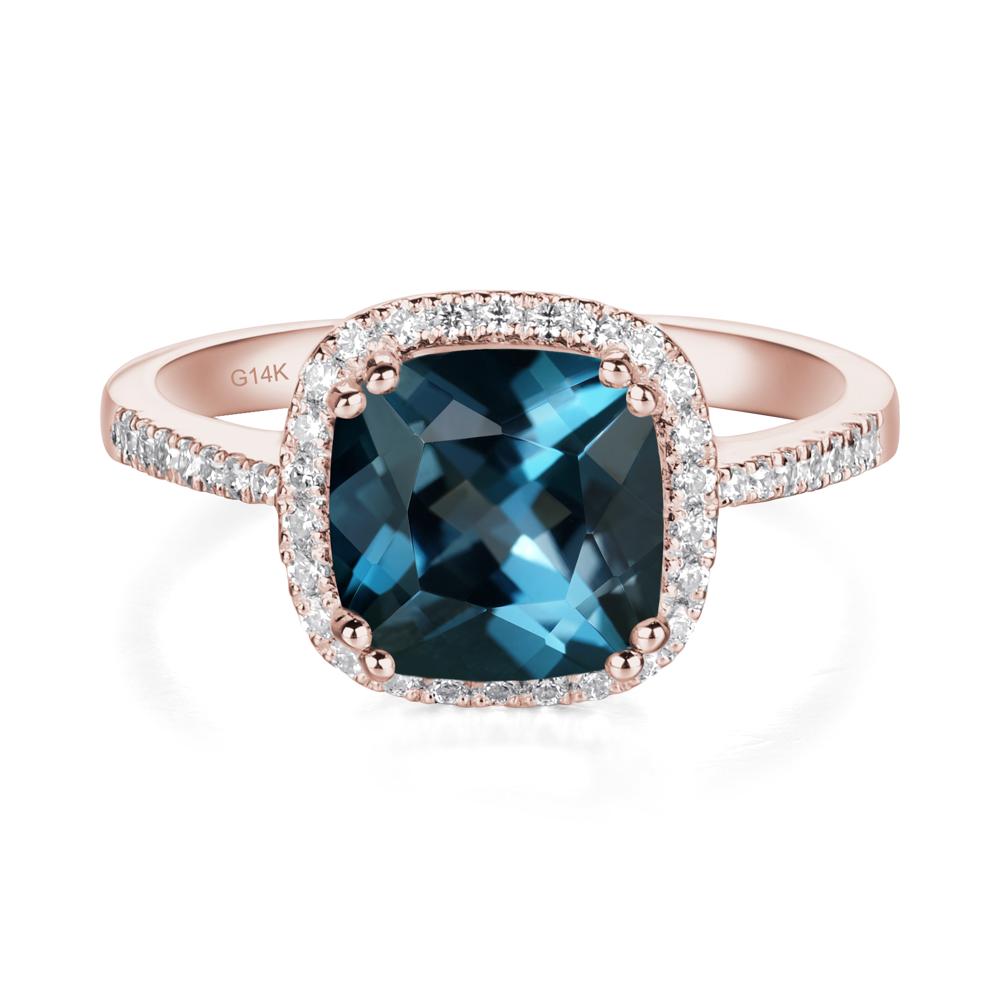 Cushion Cut London Blue Topaz Halo Ring - LUO Jewelry #metal_14k rose gold