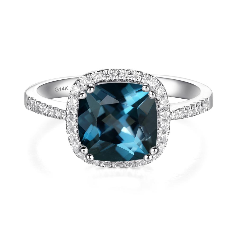 Cushion Cut London Blue Topaz Halo Ring - LUO Jewelry #metal_14k white gold