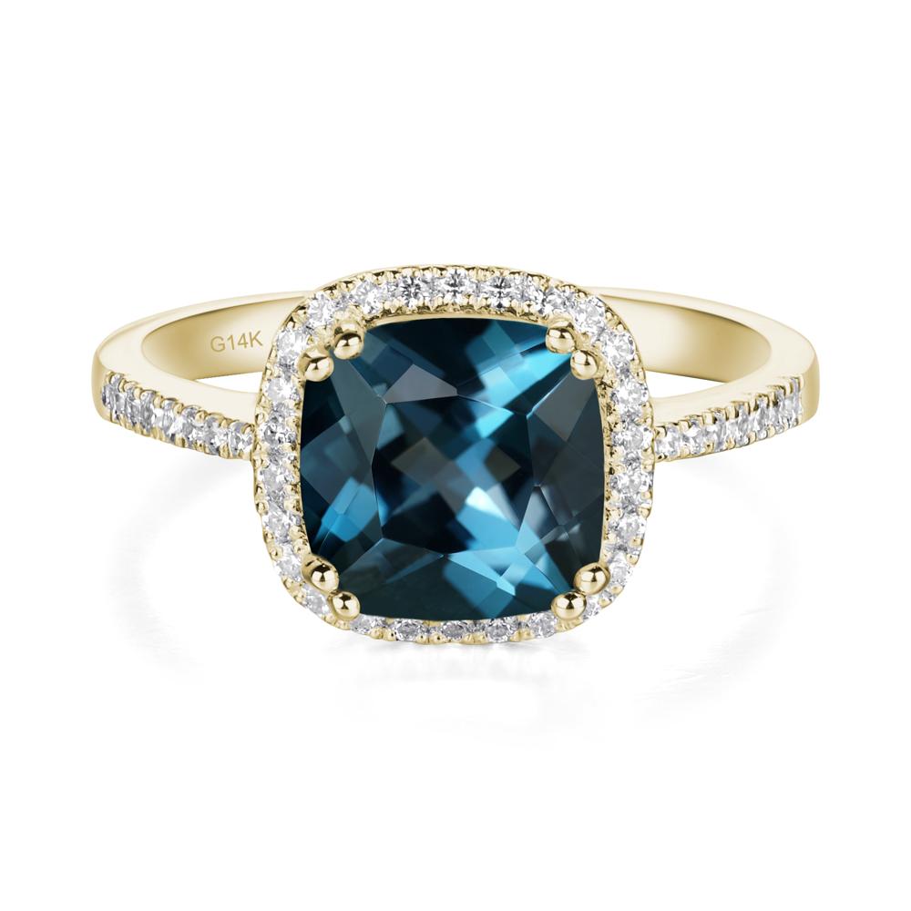 Cushion Cut London Blue Topaz Halo Ring - LUO Jewelry #metal_14k yellow gold