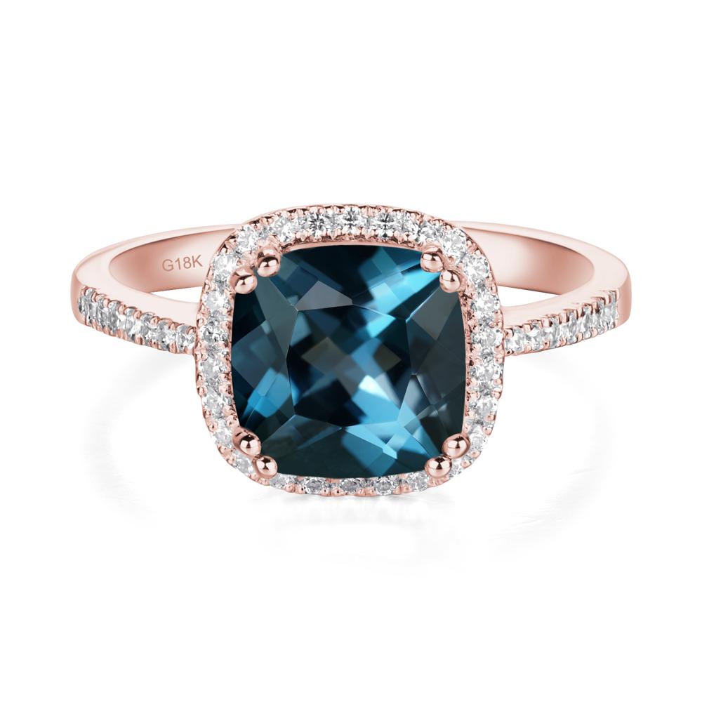 Cushion Cut London Blue Topaz Halo Ring - LUO Jewelry #metal_18k rose gold