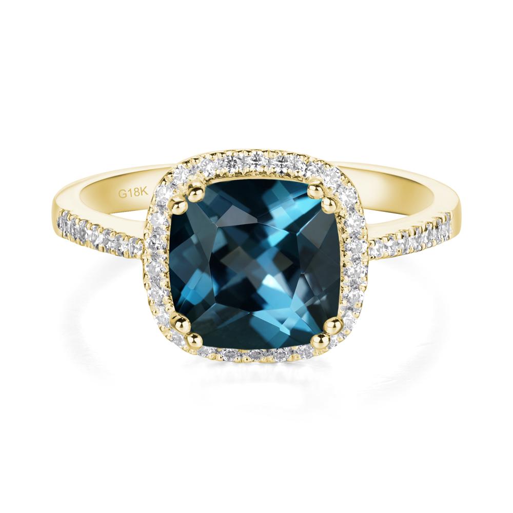 Cushion Cut London Blue Topaz Halo Ring - LUO Jewelry #metal_18k yellow gold