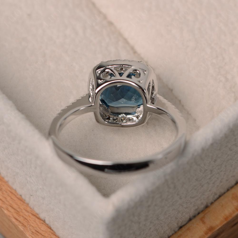 Cushion Cut London Blue Topaz Halo Ring - LUO Jewelry 