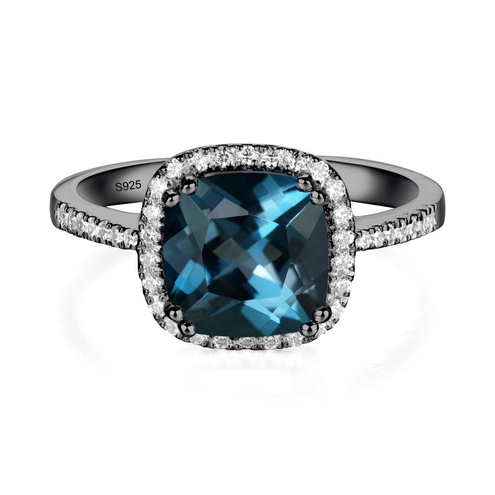 Cushion Cut London Blue Topaz Halo Ring - LUO Jewelry #metal_black finish sterling silver