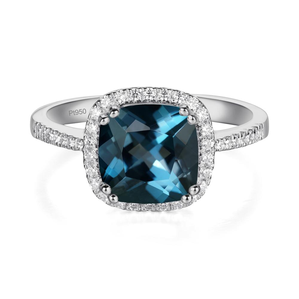 Cushion Cut London Blue Topaz Halo Ring - LUO Jewelry #metal_platinum