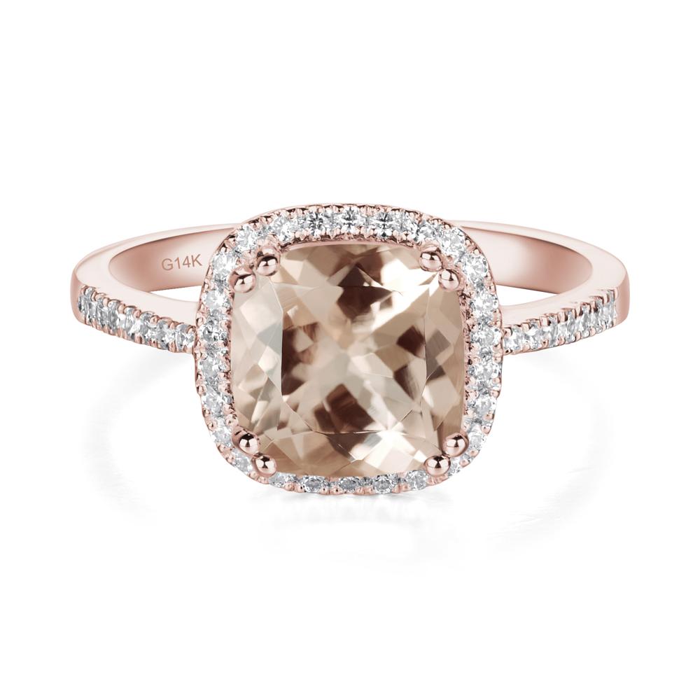 Cushion Cut Morganite Halo Ring - LUO Jewelry #metal_14k rose gold