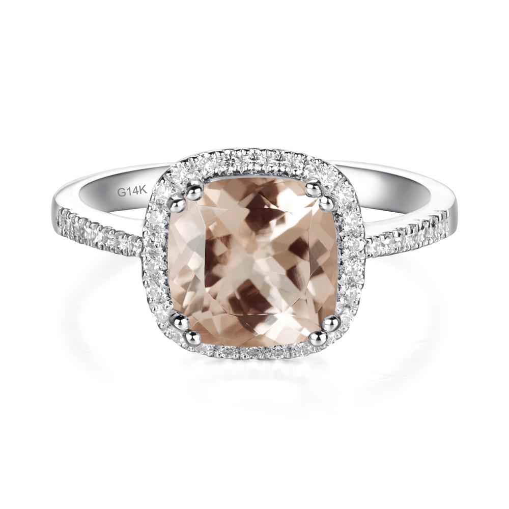 Cushion Cut Morganite Halo Ring - LUO Jewelry #metal_14k white gold