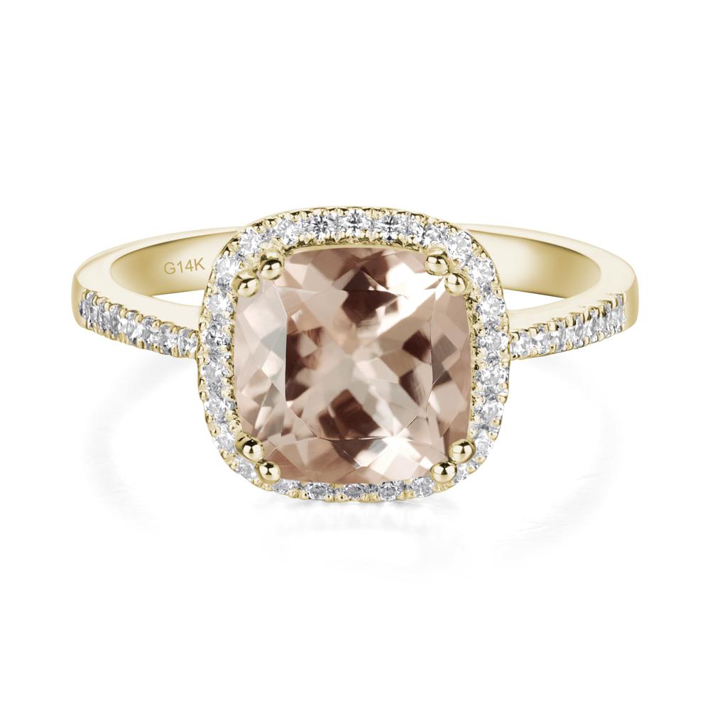 Cushion Cut Morganite Halo Ring - LUO Jewelry #metal_14k yellow gold