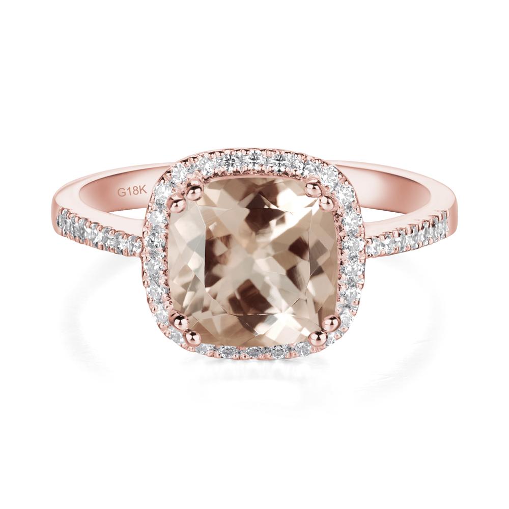 Cushion Cut Morganite Halo Ring - LUO Jewelry #metal_18k rose gold