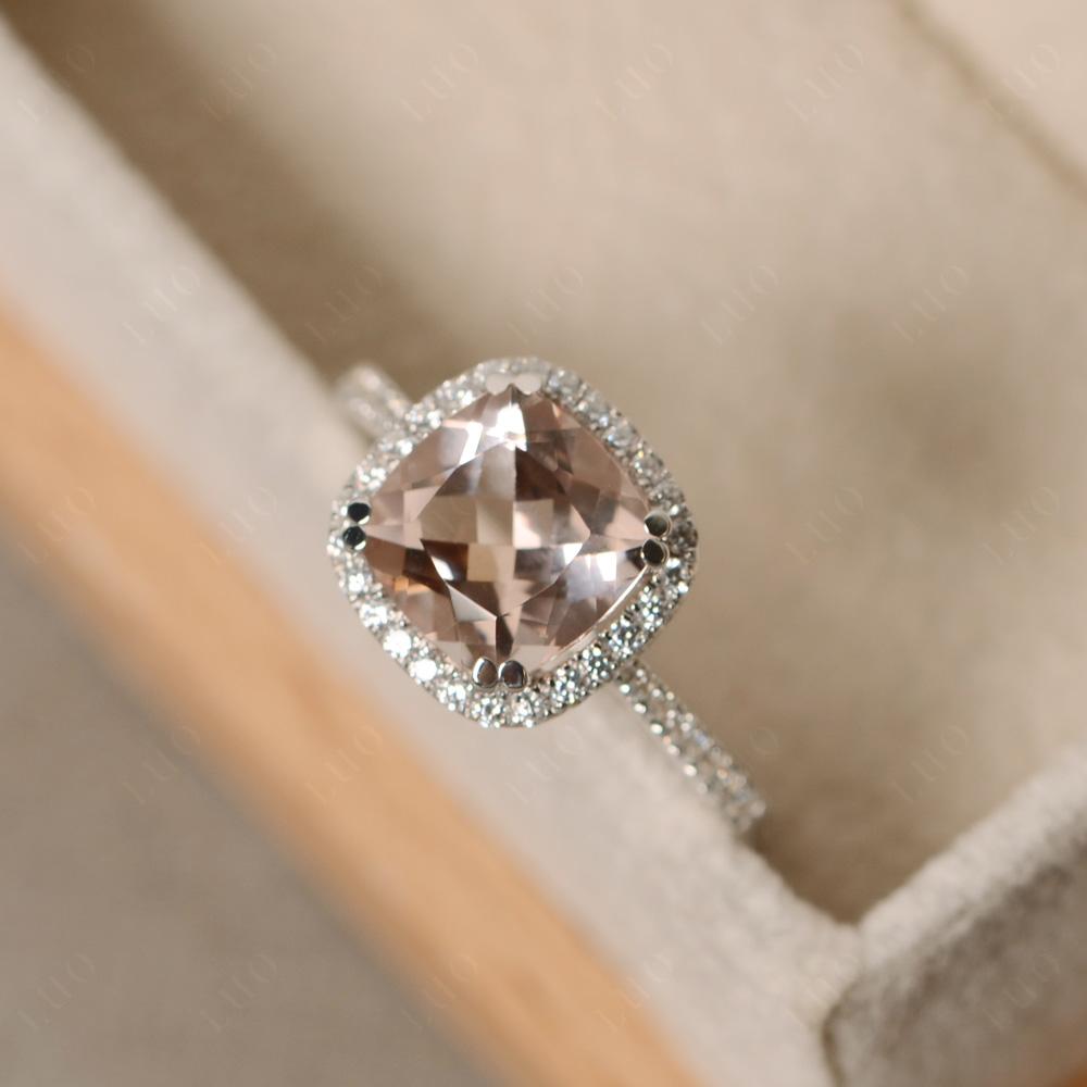 Cushion Cut Morganite Halo Ring - LUO Jewelry 